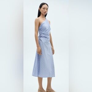 MANGO - Striped One Shoulder Ruched Dress- Small - NWT